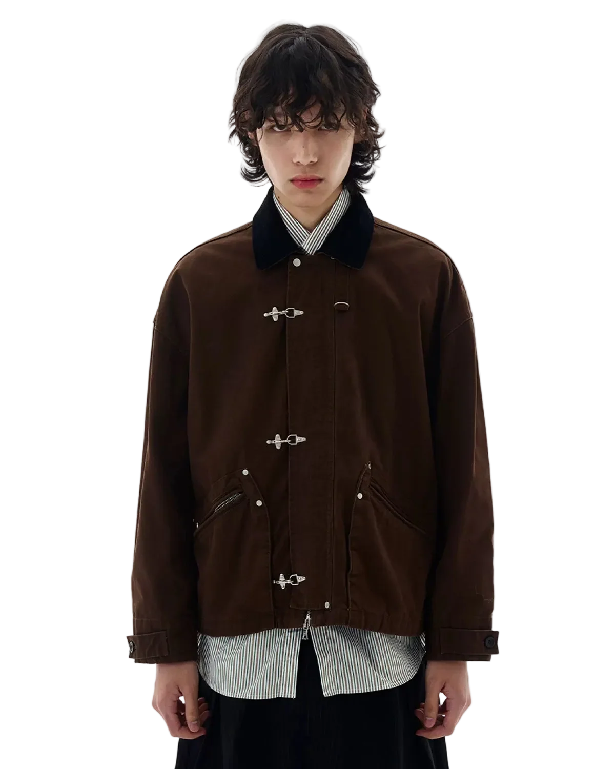 Omygoods Fireman Buckle Worker Zip Up Jacket