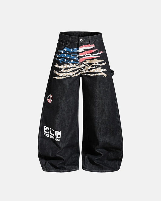 Omygoods Flag Graphic Barrel Jeans