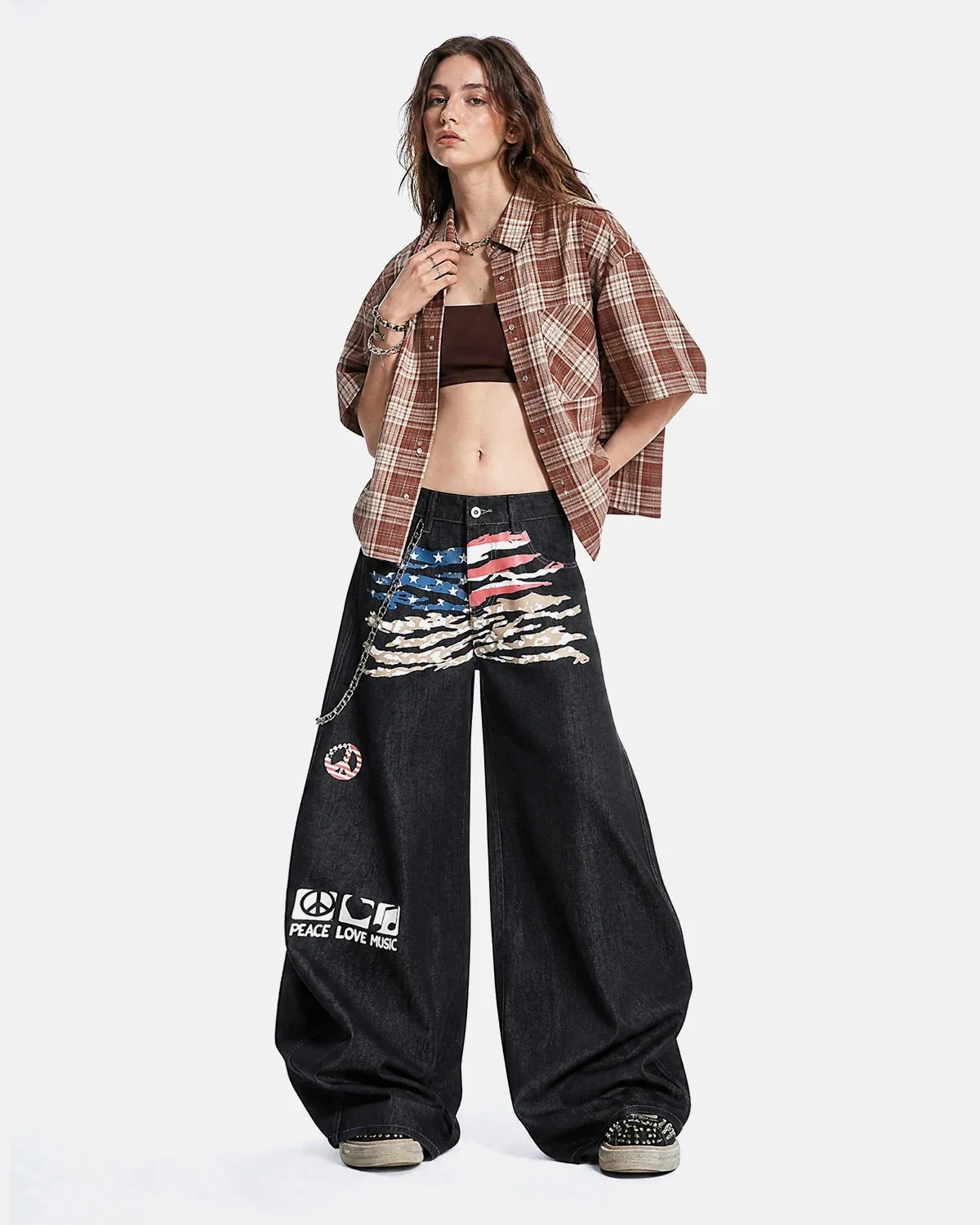 Omygoods Flag Graphic Barrel Jeans