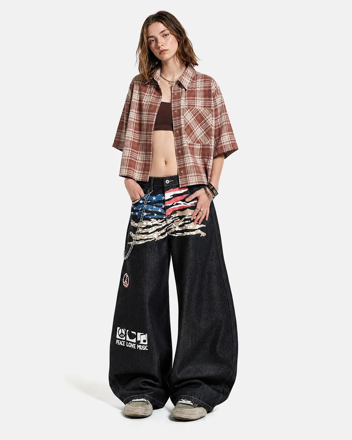 Omygoods Flag Graphic Barrel Jeans