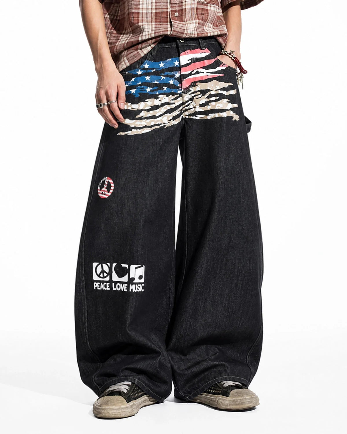 Omygoods Flag Graphic Barrel Jeans
