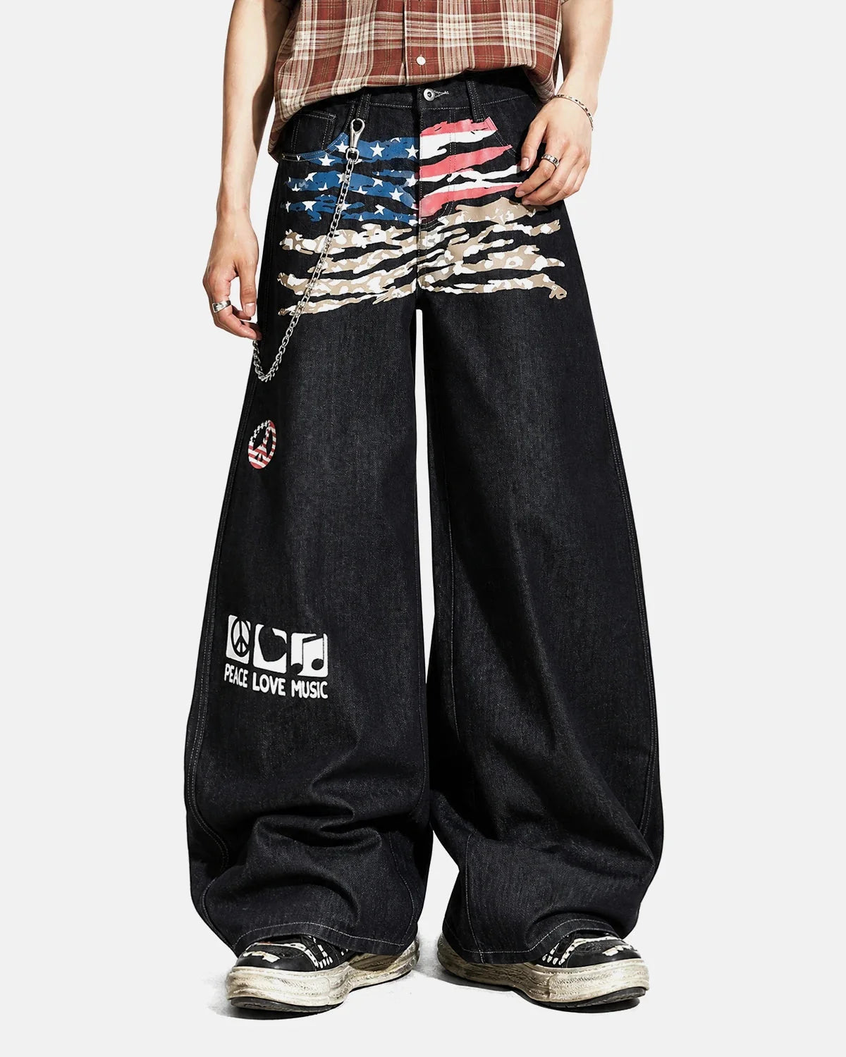 Omygoods Flag Graphic Barrel Jeans