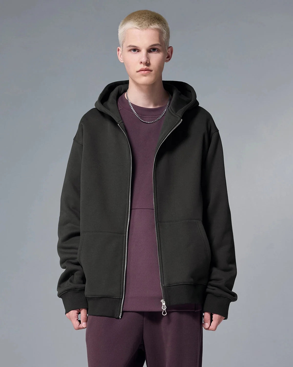 Omygoods Fleece Zip-Up Oversized Hoodie