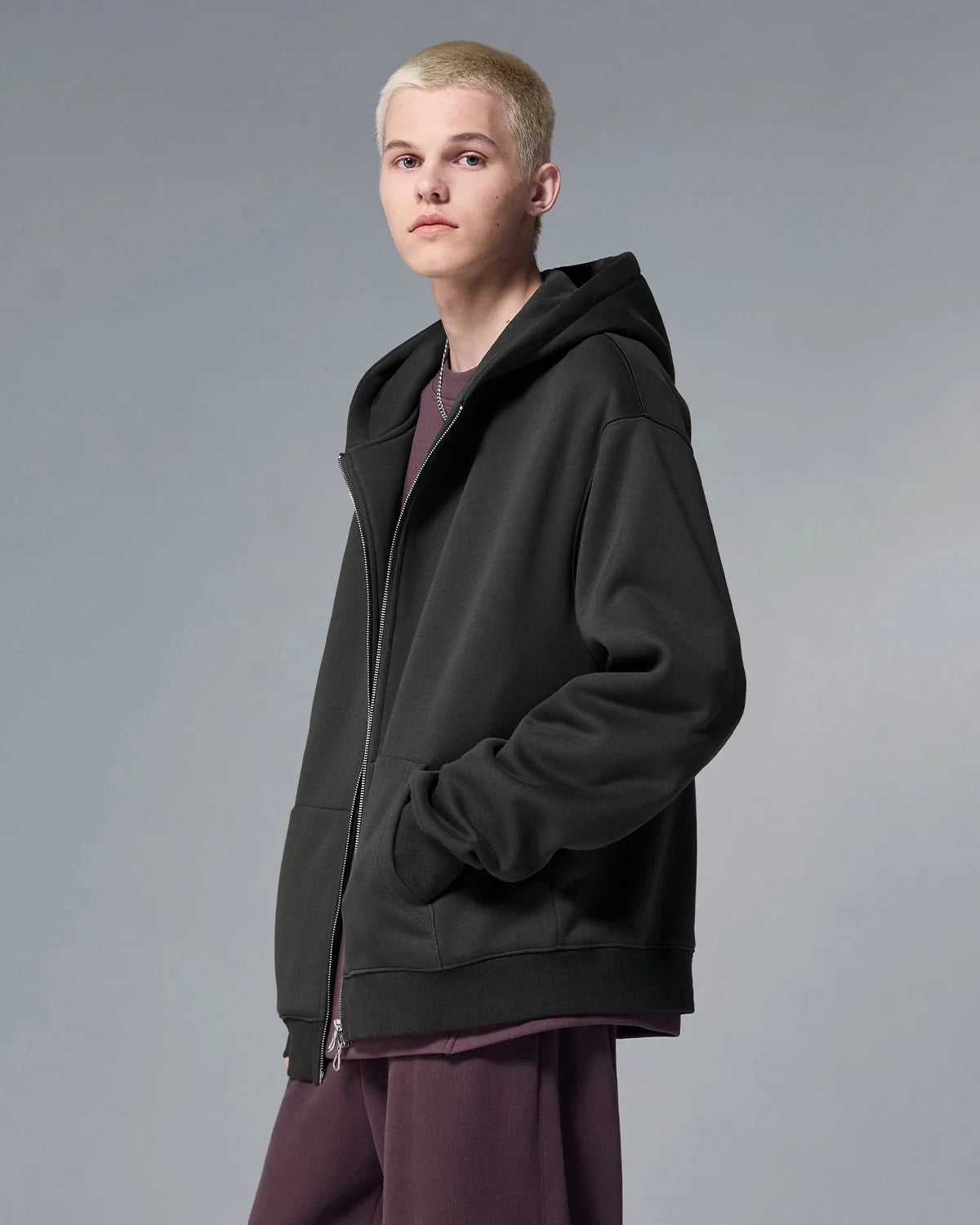 Omygoods Fleece Zip-Up Oversized Hoodie