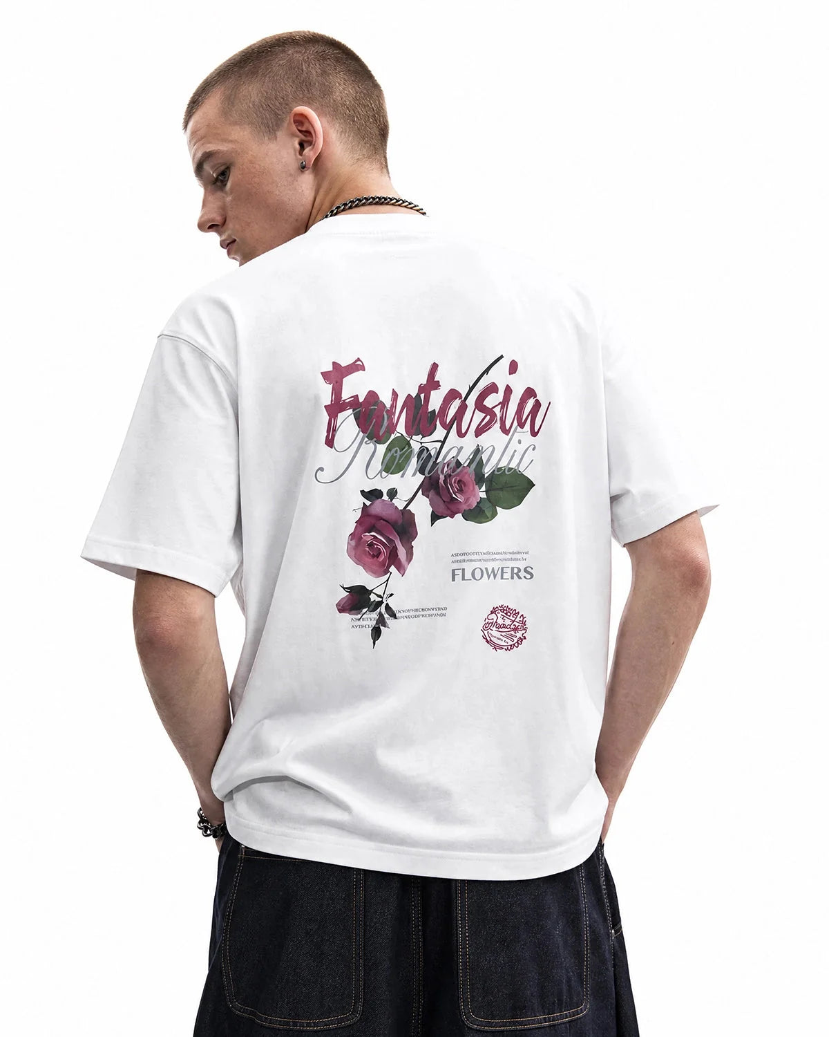 Omygoods Floral Back Graphic T-Shirt