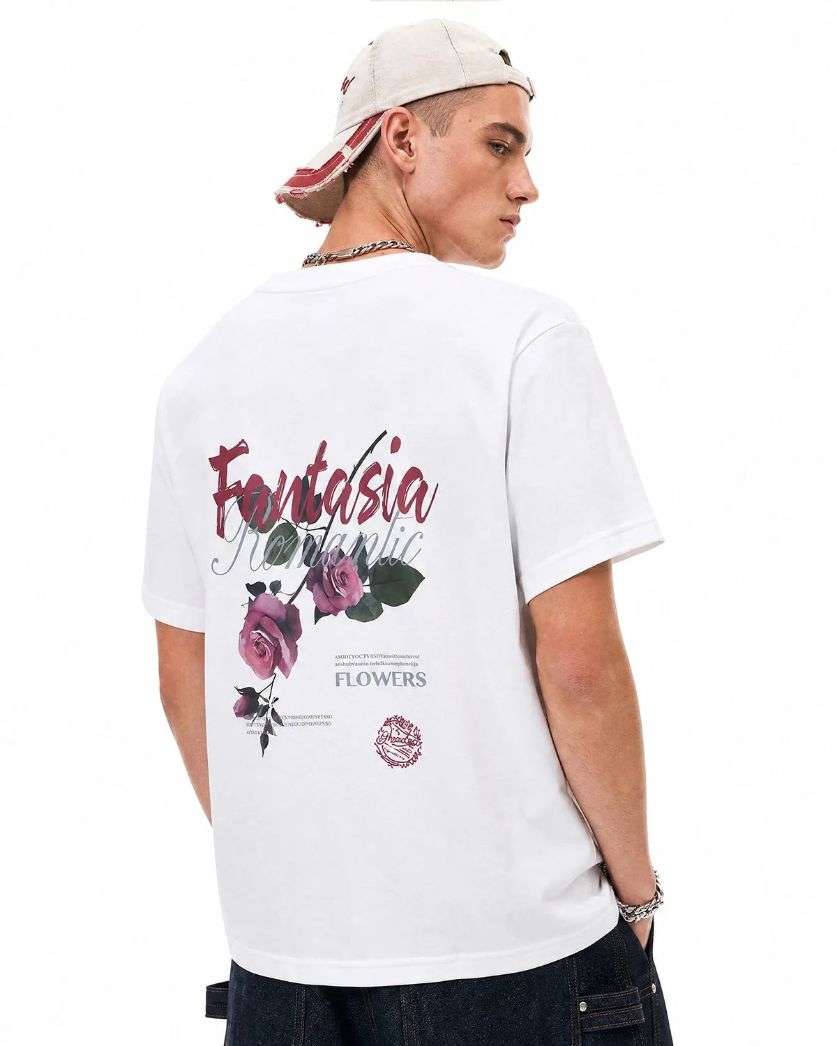 Omygoods Floral Back Graphic T-Shirt