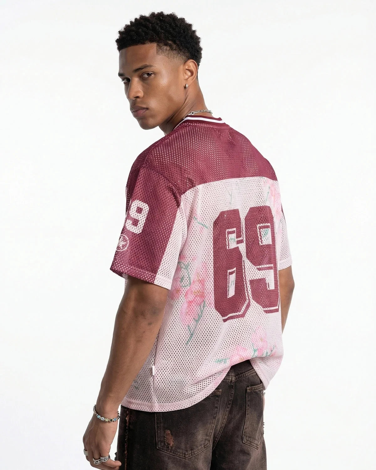 Omygoods Floral Digital Print Mesh Jersey