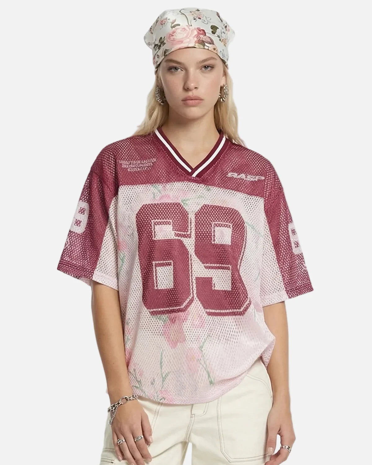 Omygoods Floral Digital Print Mesh Jersey