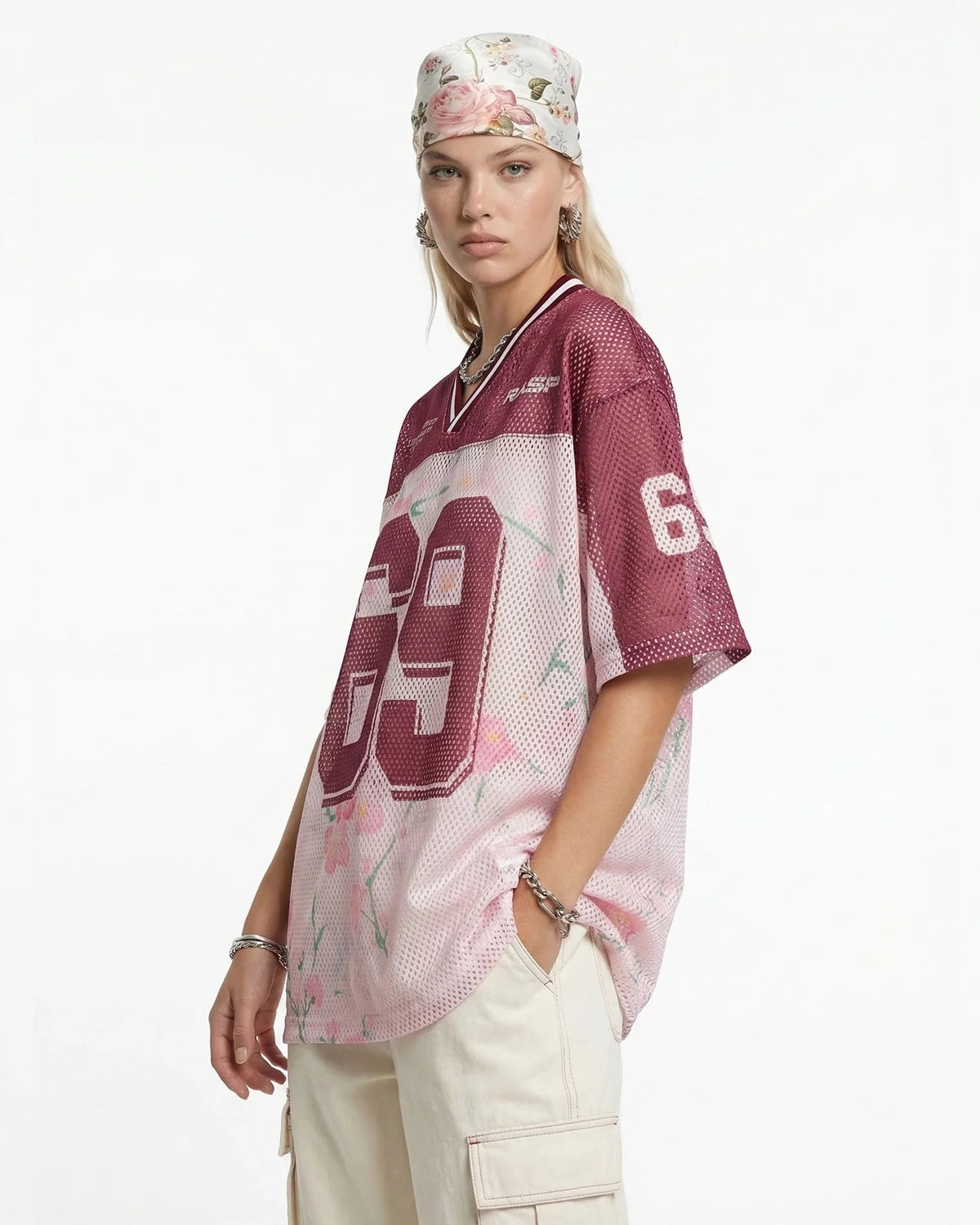 Omygoods Floral Digital Print Mesh Jersey
