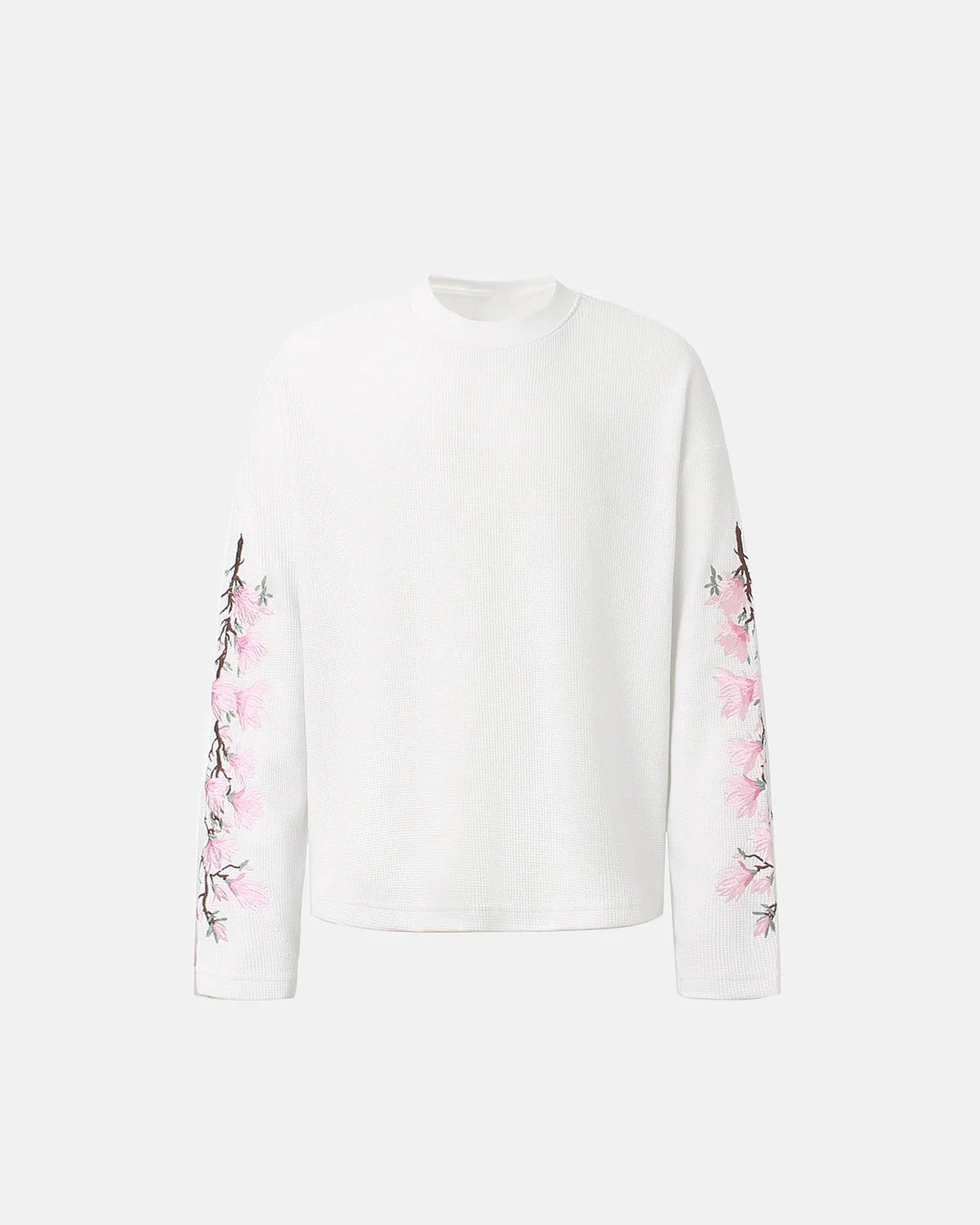Omygoods Floral Embroidered Waffle T-Shirt