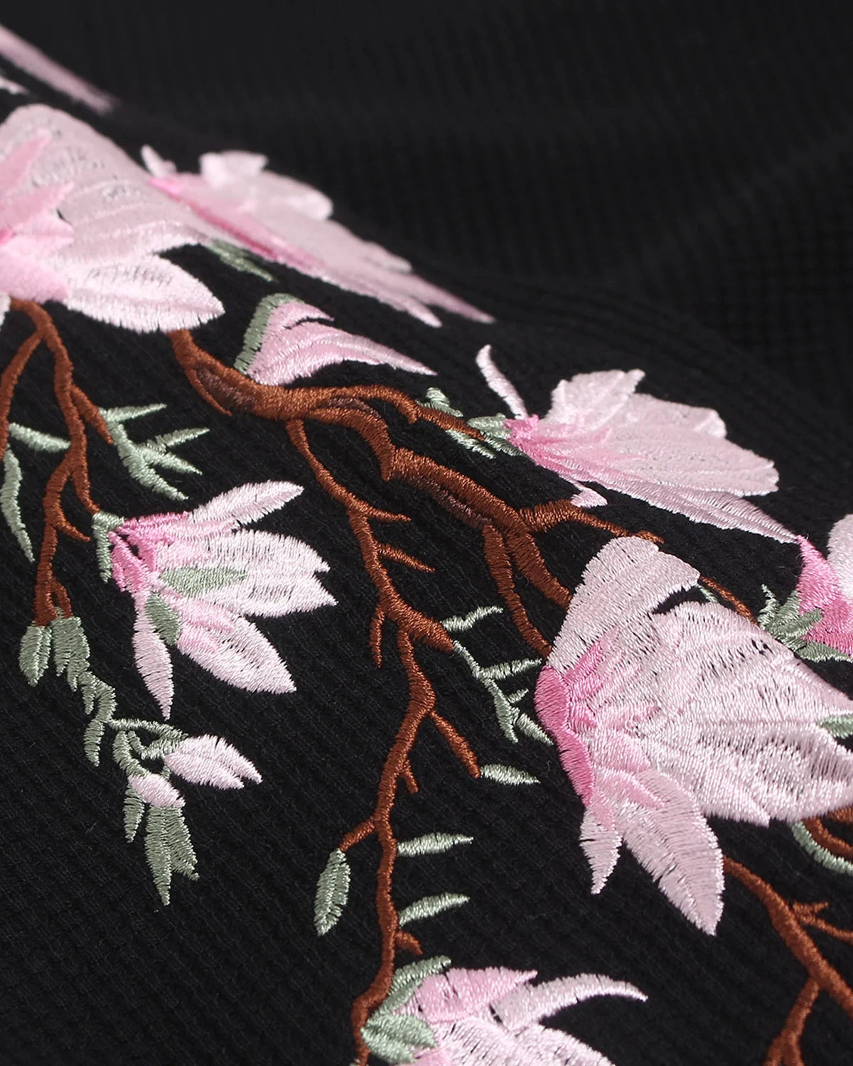 Omygoods Floral Embroidered Waffle T-Shirt