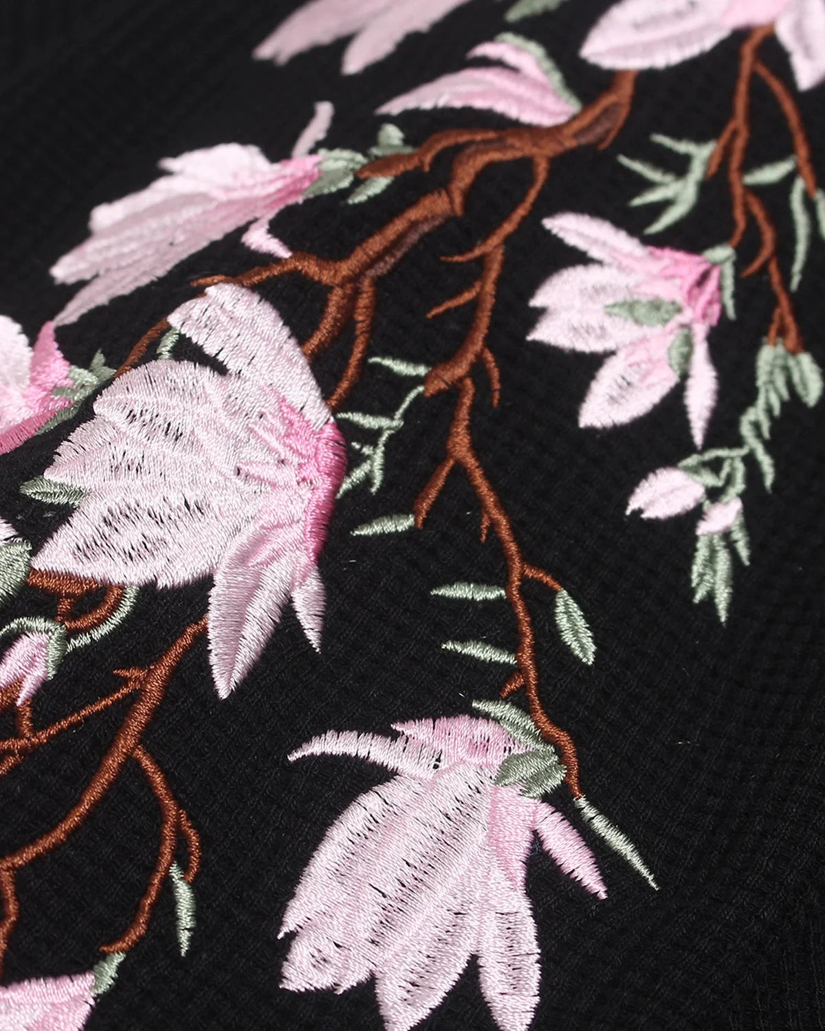 Omygoods Floral Embroidered Waffle T-Shirt