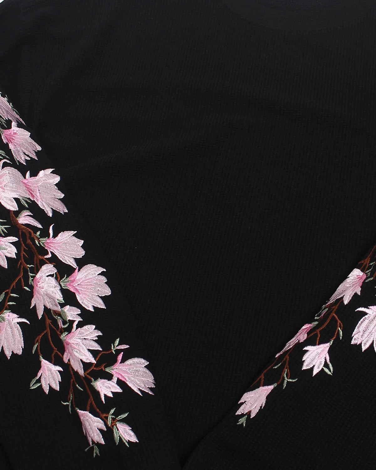 Omygoods Floral Embroidered Waffle T-Shirt