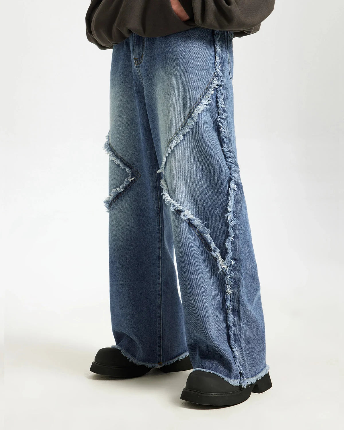 Omygoods Blue Frayed Acid Wash Pants