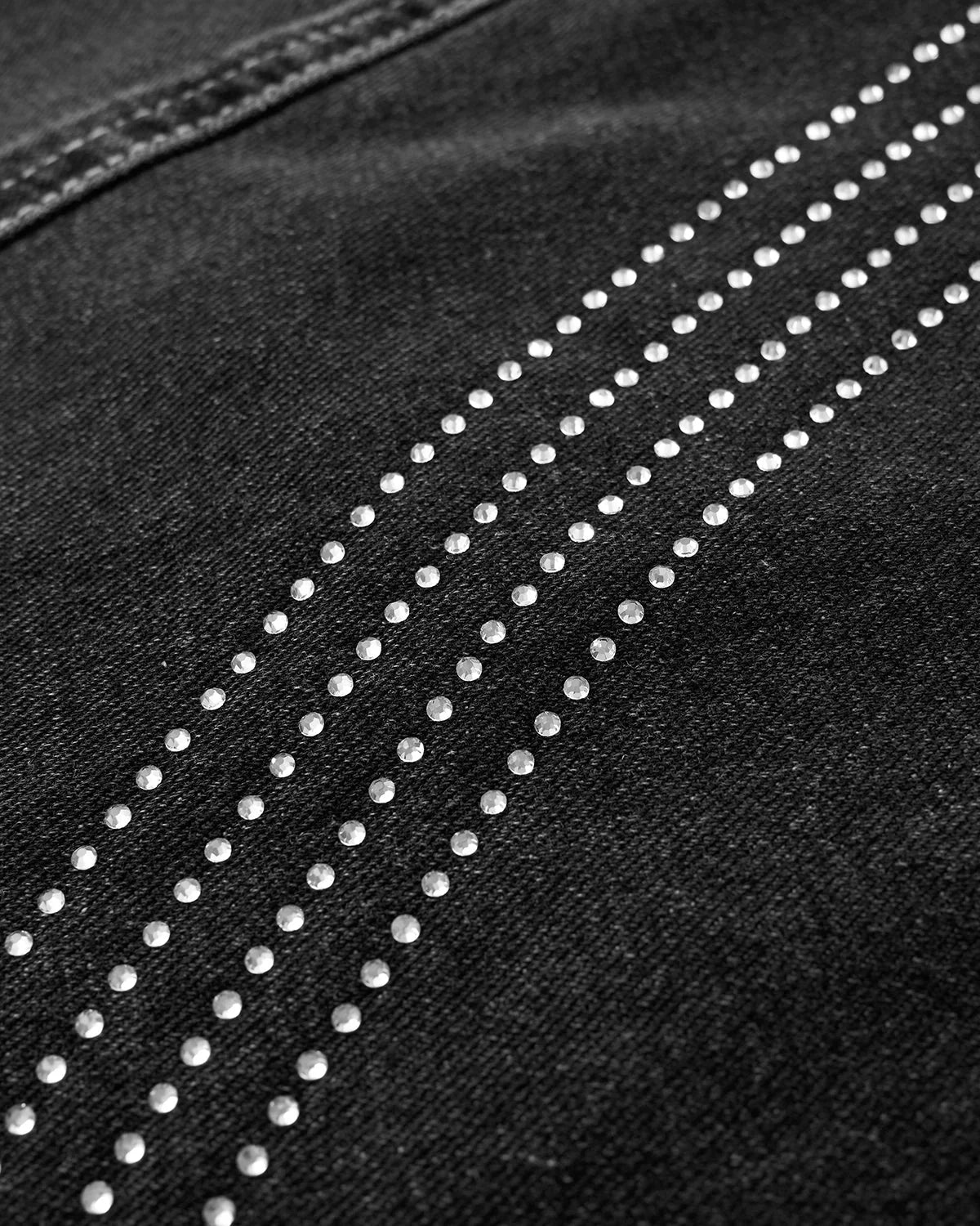 Omygoods Front Striped Rhinestone Barrel Jeans