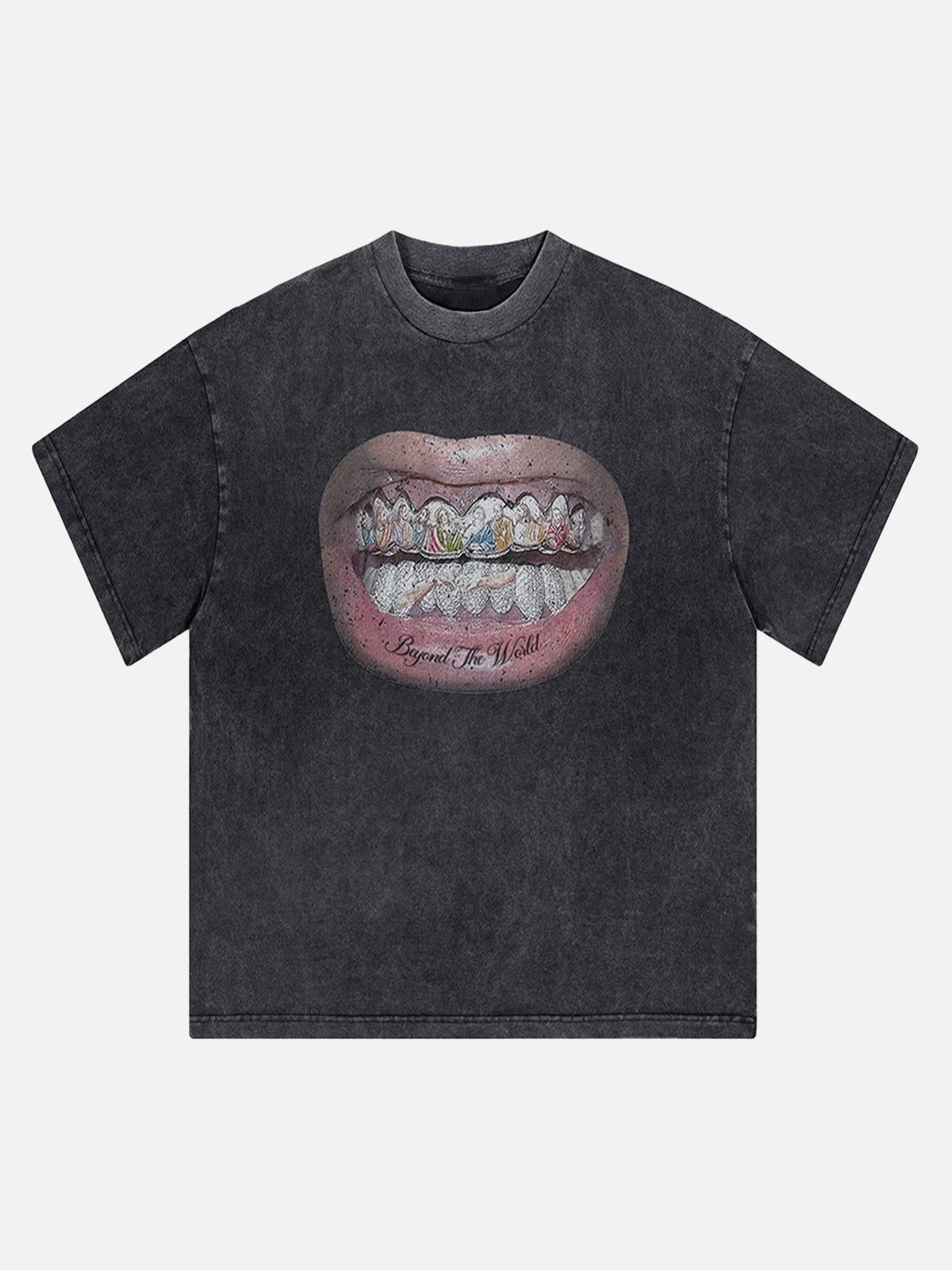 Omygoods Full Diamond Tooth Pattern T-Shirt
