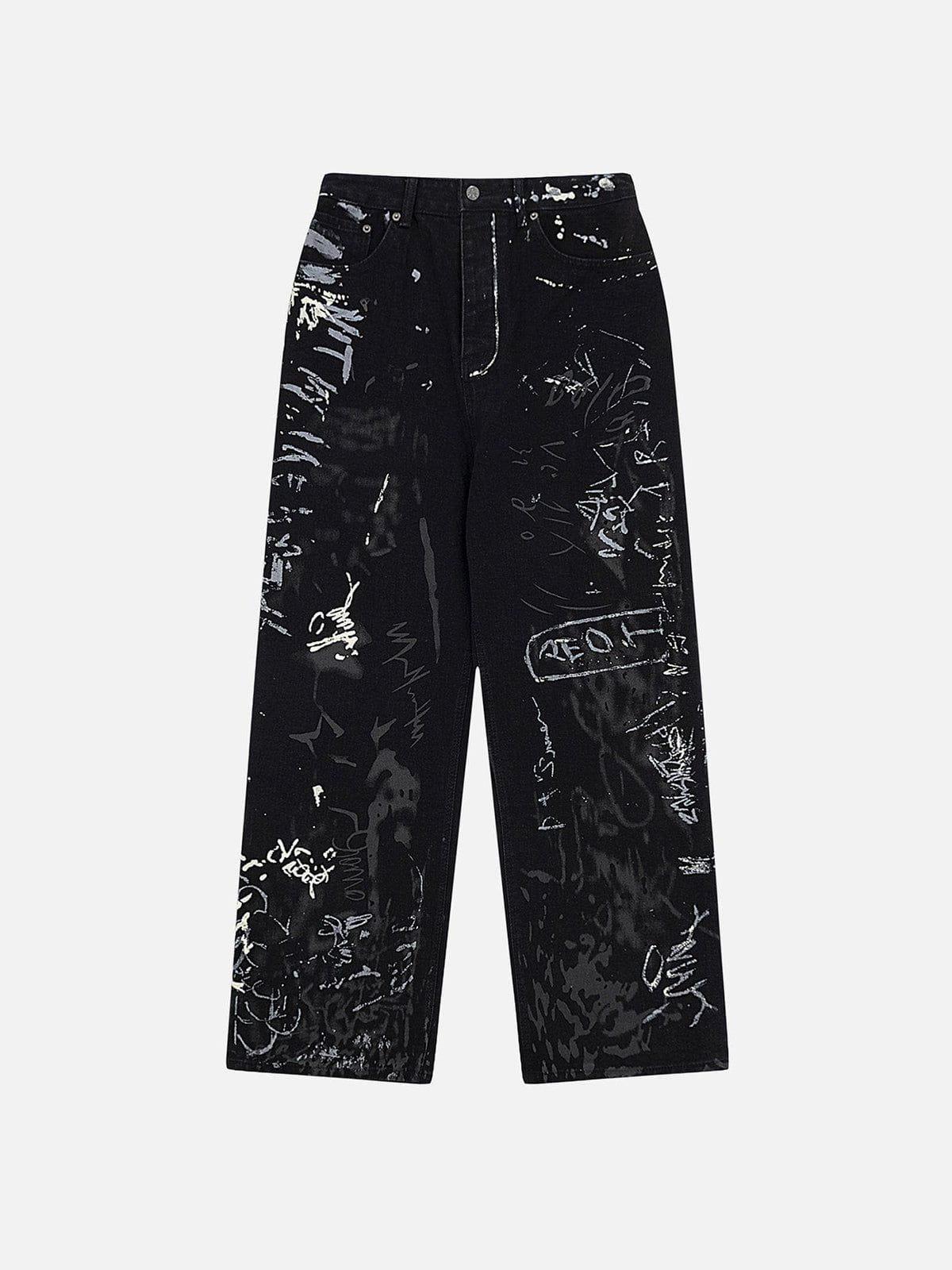 Omygoods Full Print Graffiti Loose Jeans