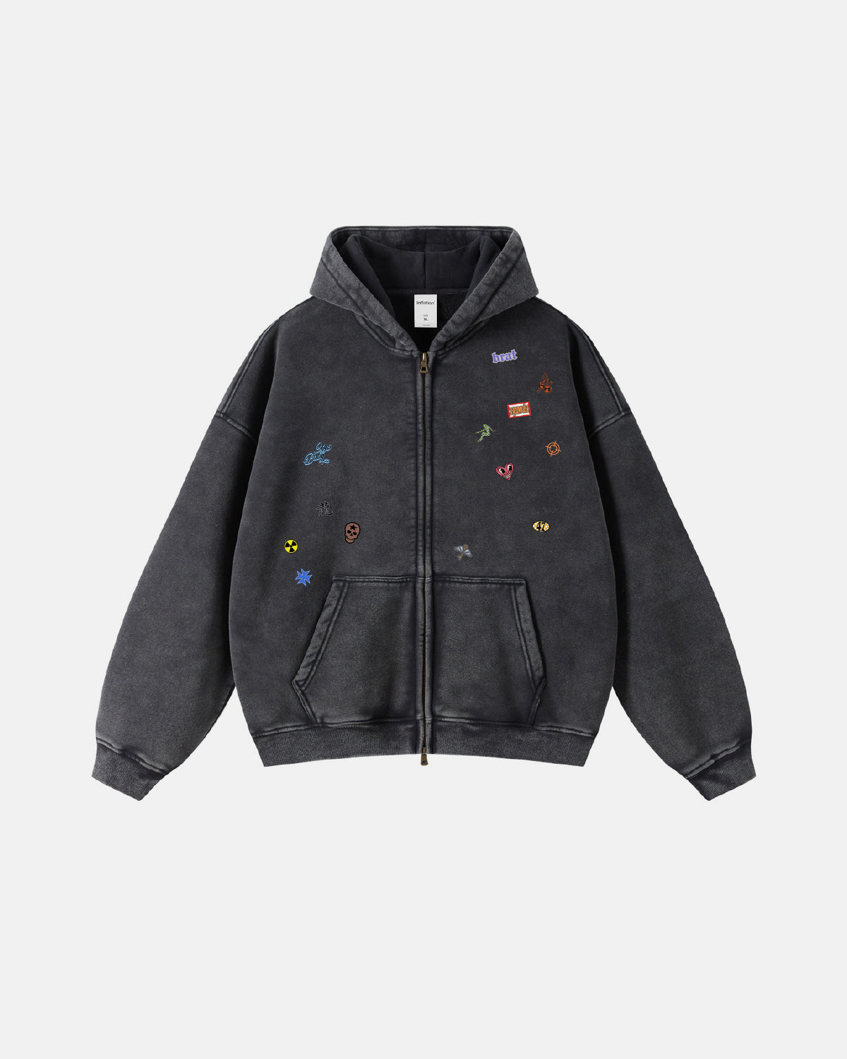 Omygoods Funny Stickers Distressed Zip Up Hoodie