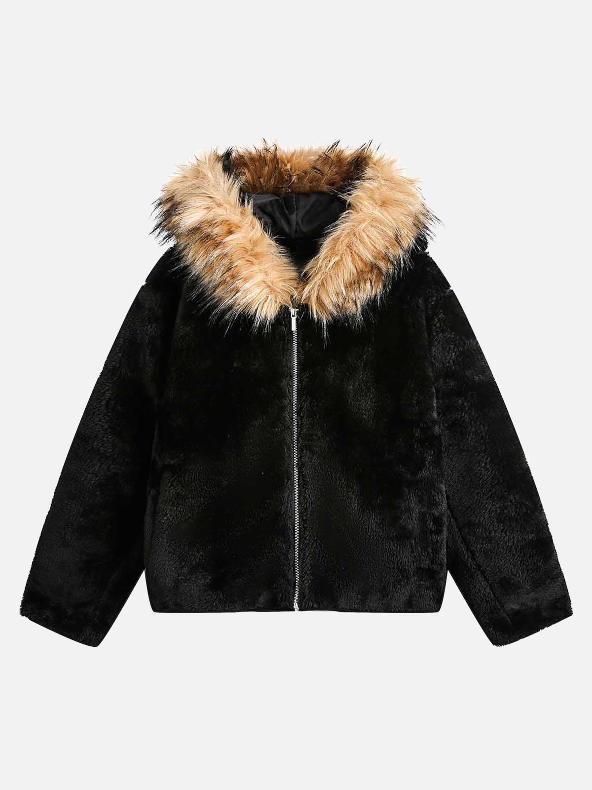 Omygoods Fur Hooded Quilted Sherpa Jacket