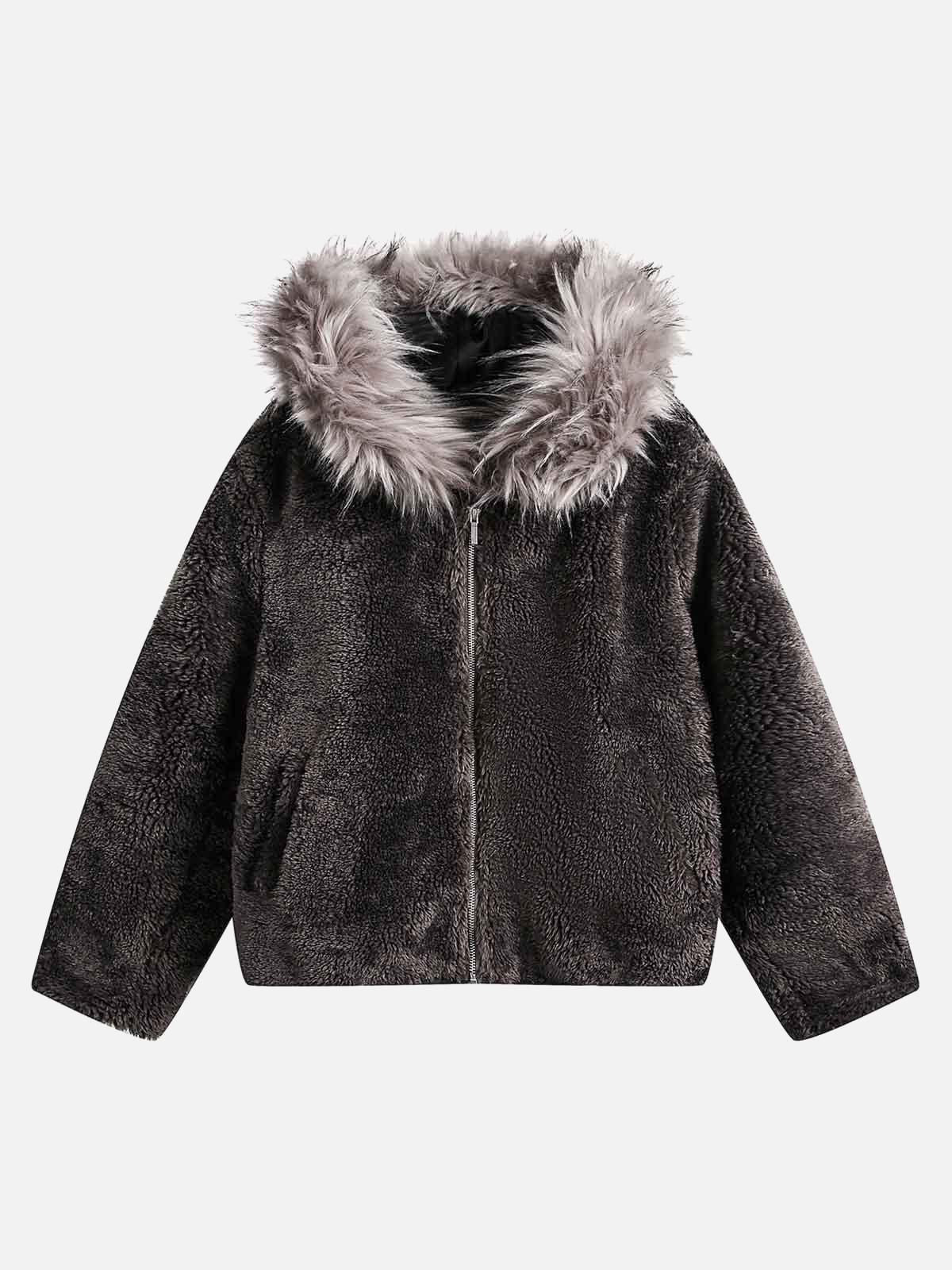 Omygoods Fur Hooded Quilted Sherpa Jacket