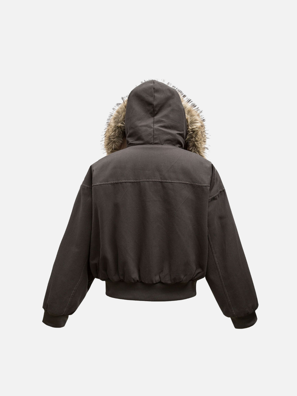Omygoods Faux Fur Lined Zip Up Winter Hooded Bomber Jacket