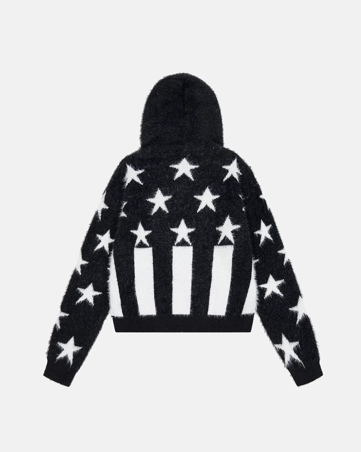 Omygoods Fuzzy Star Graphic Zip Up Sweater