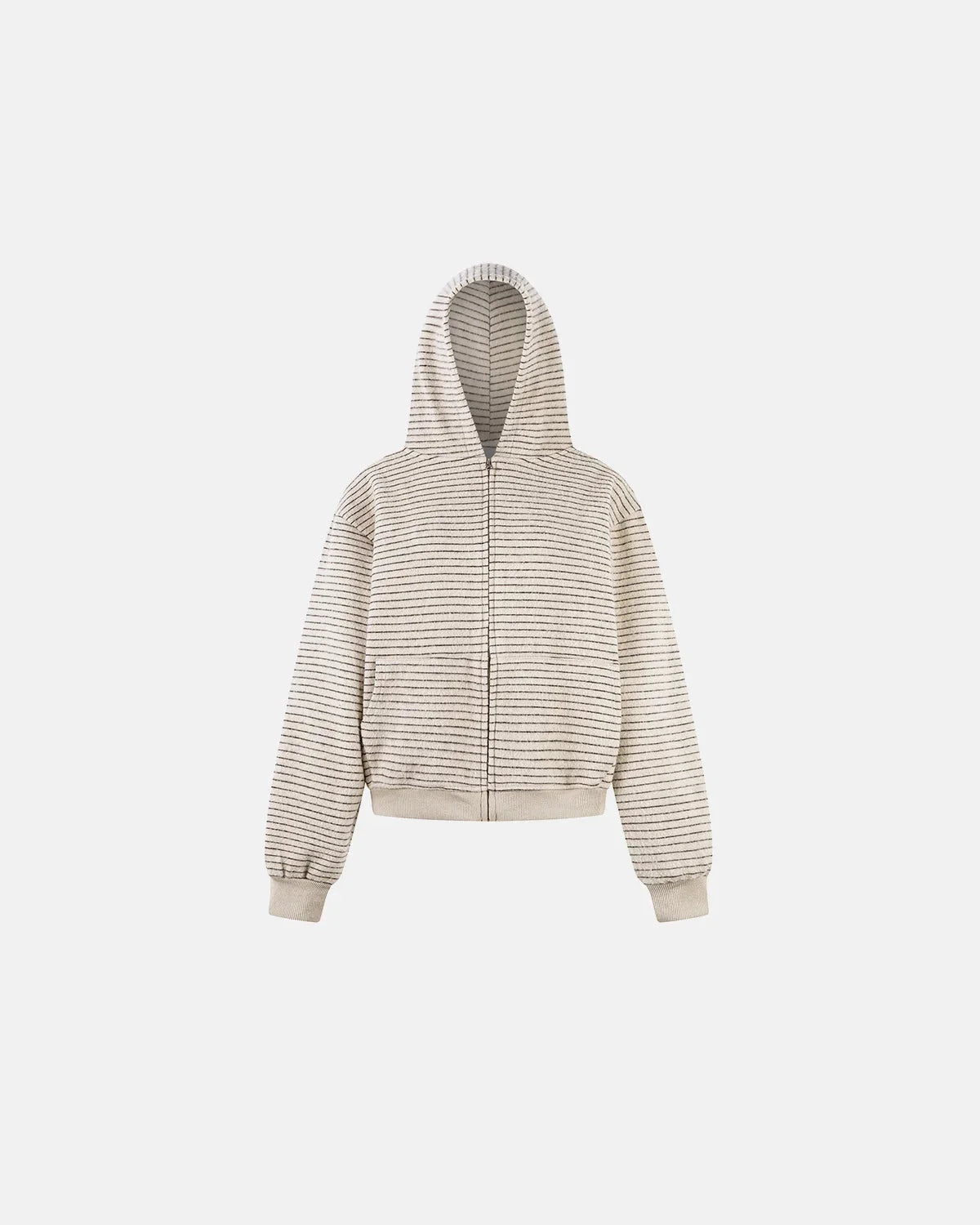 Omygoods Fuzzy Stripe Boxy Zip Up Hoodie