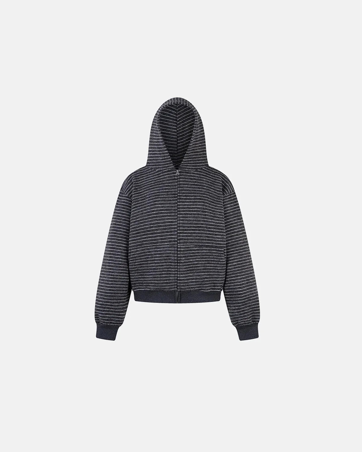 Omygoods Fuzzy Stripe Boxy Zip Up Hoodie