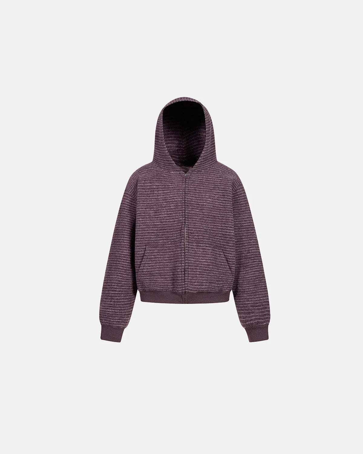 Omygoods Fuzzy Stripe Boxy Zip Up Hoodie