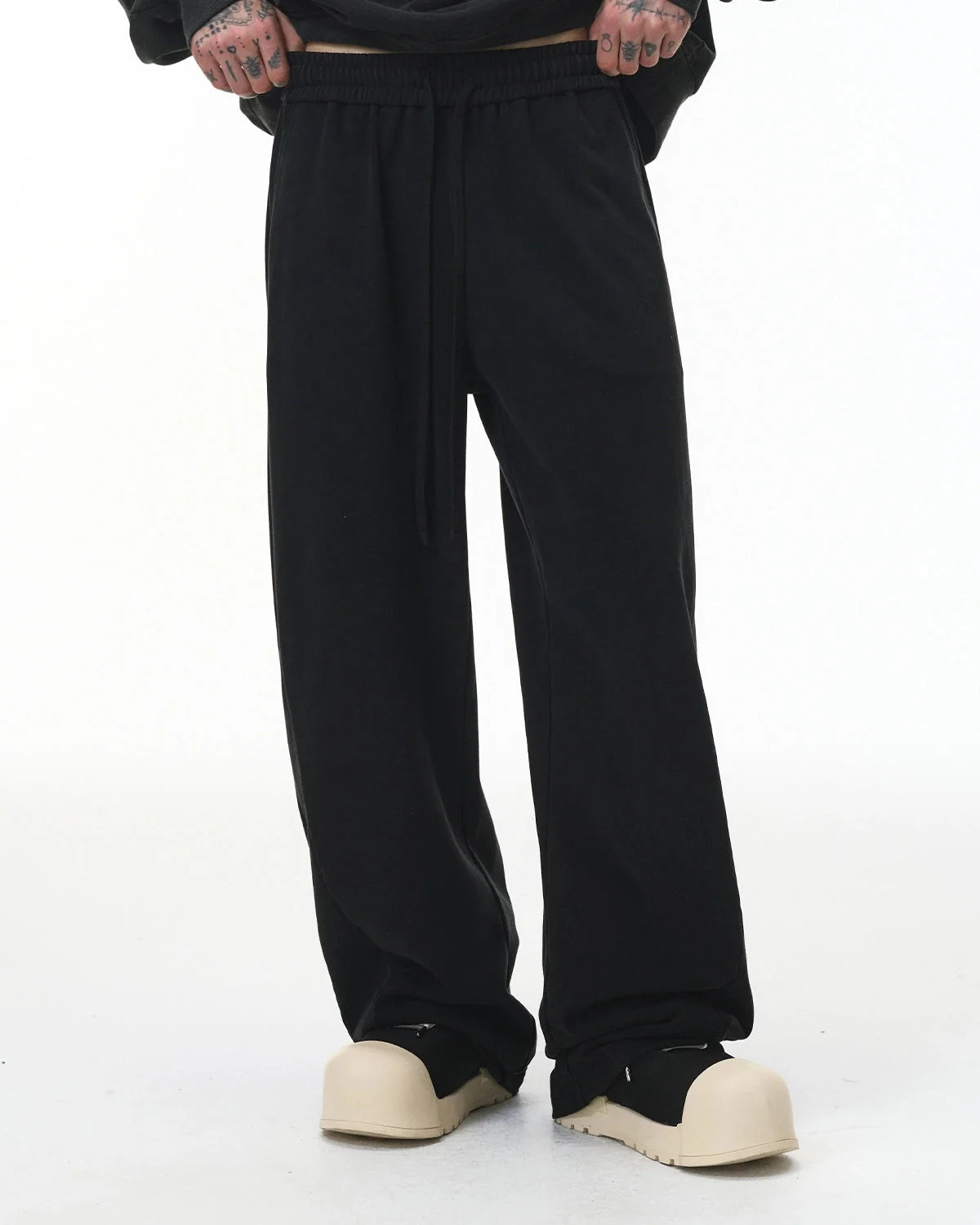 Omygoods Garment Wash French Terry Straight-Leg Sweatpant