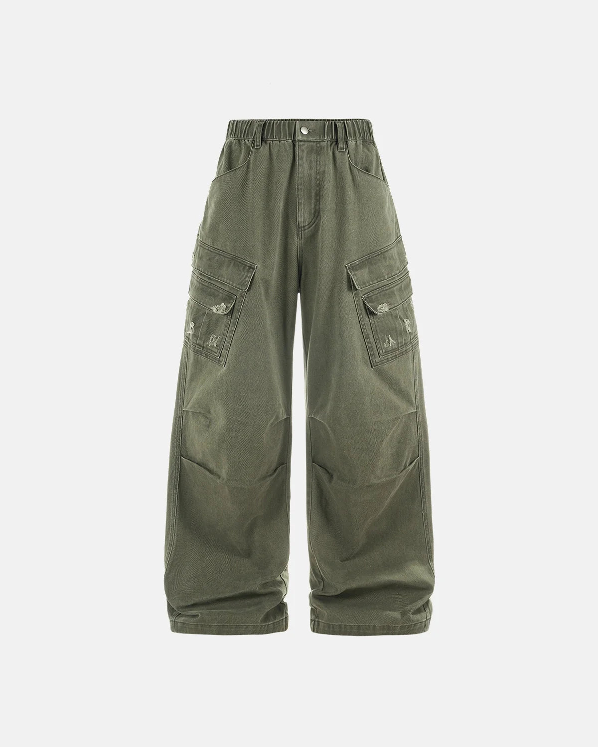 Omygoods Garment Wash Ripped Cargo Pants