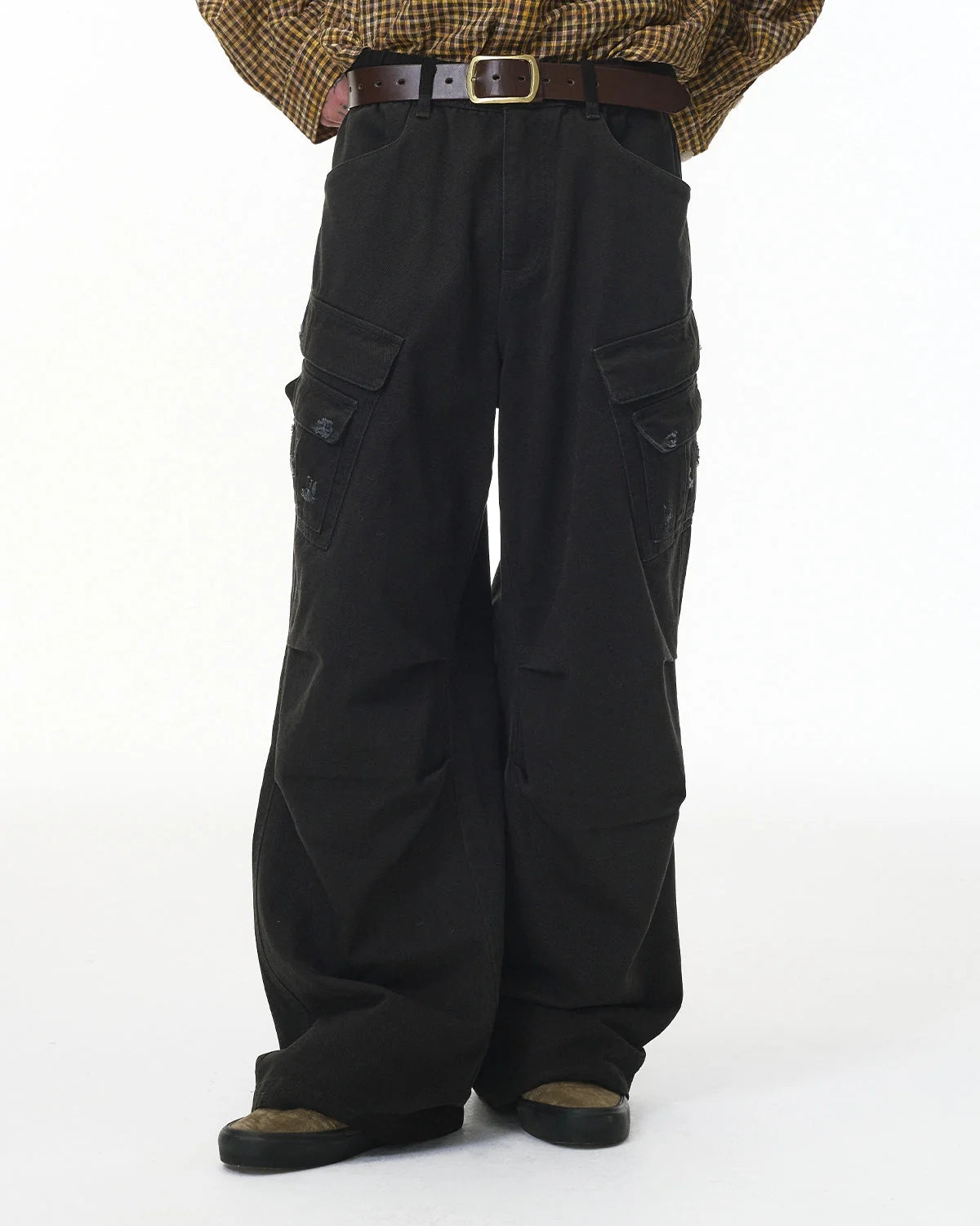 Omygoods Garment Wash Ripped Cargo Pants