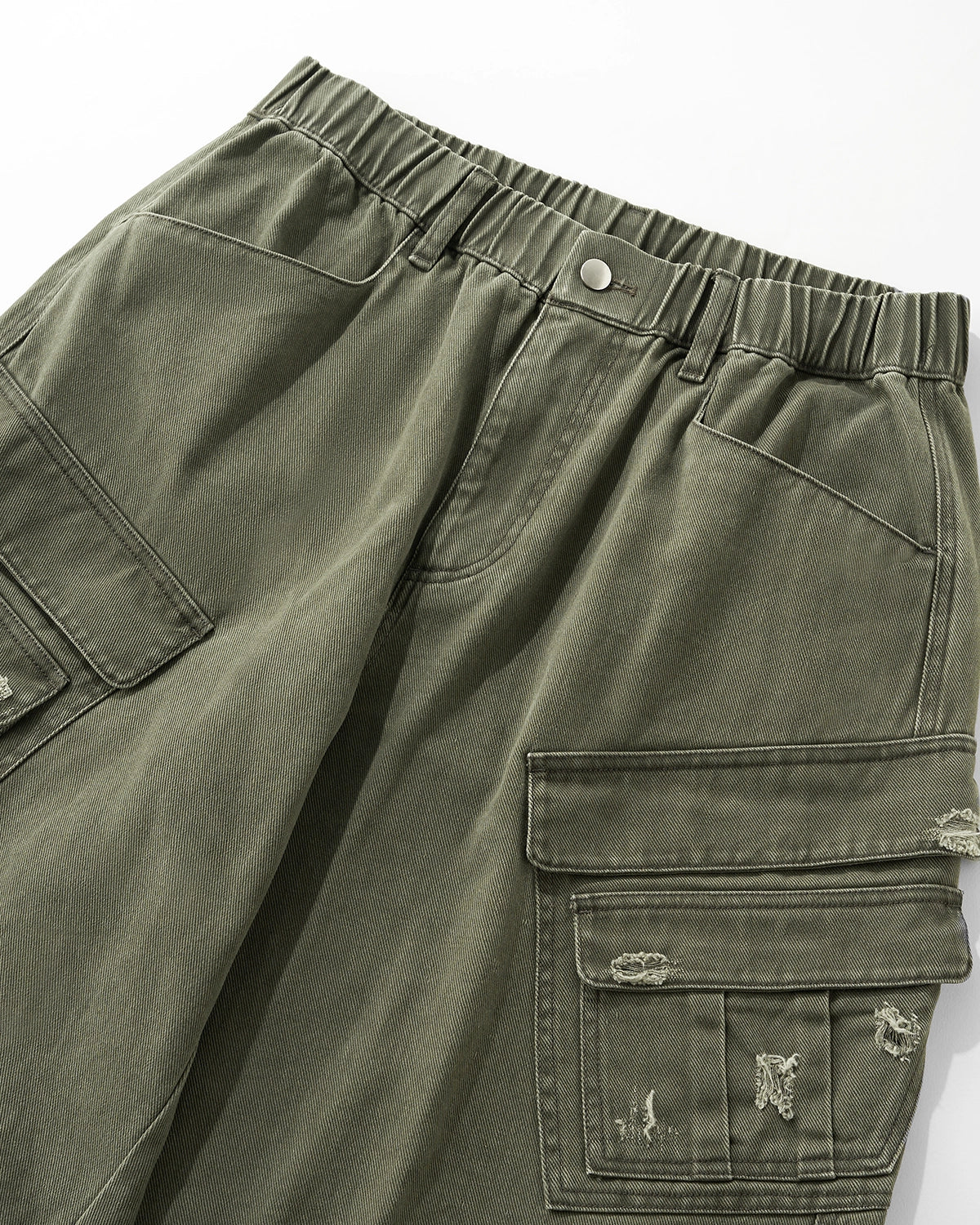 Omygoods Garment Wash Ripped Cargo Pants