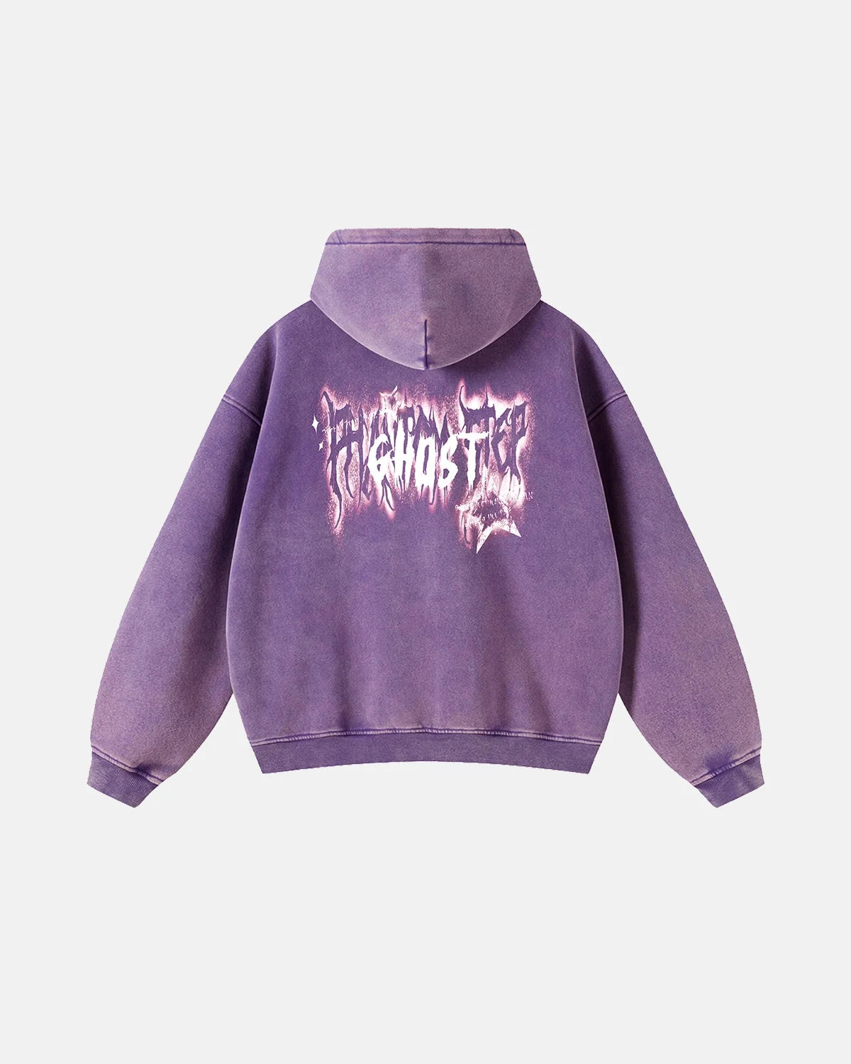 Omygoods Ghost Acid Wash Zip Up Hoodie