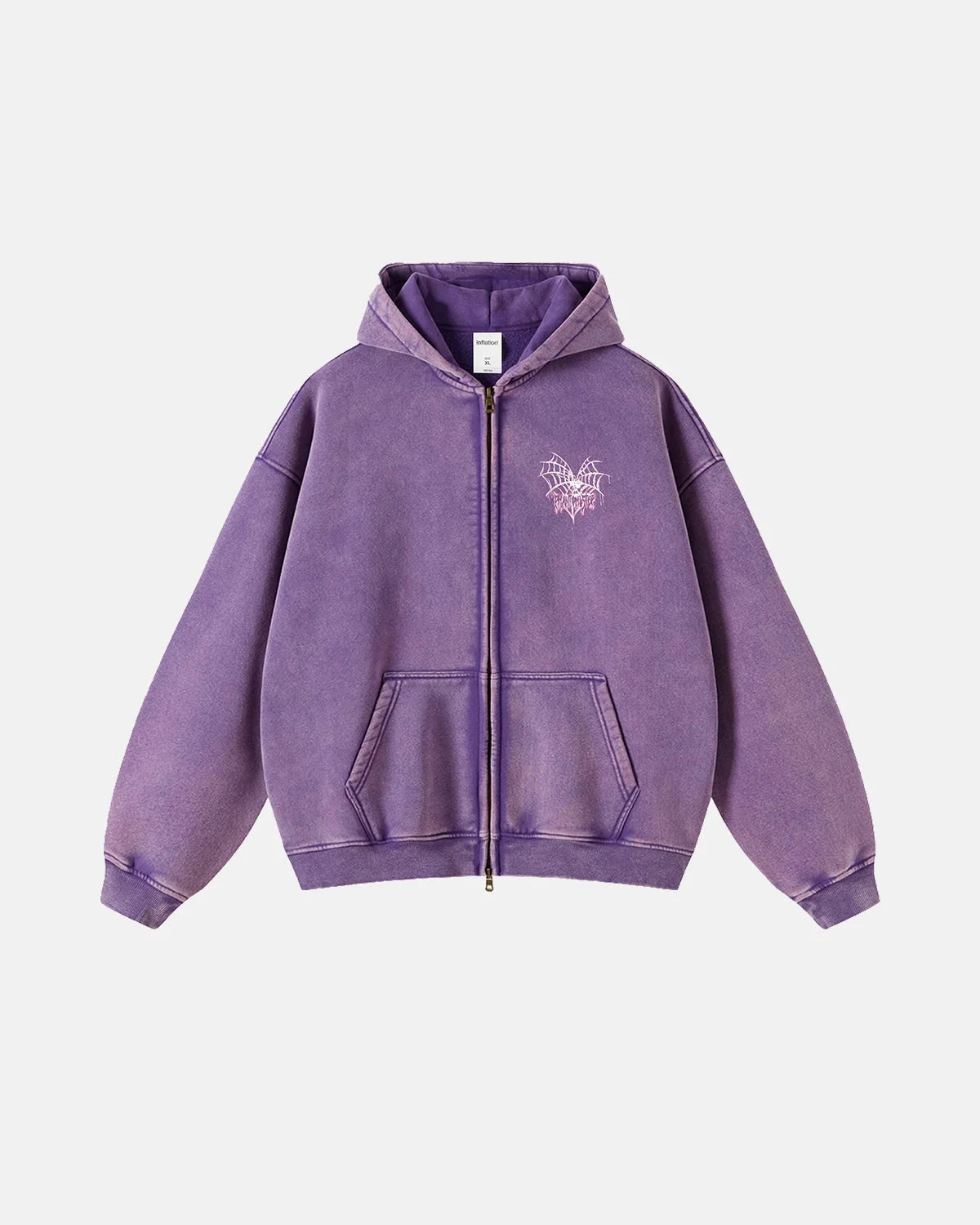 Omygoods Ghost Acid Wash Zip Up Hoodie