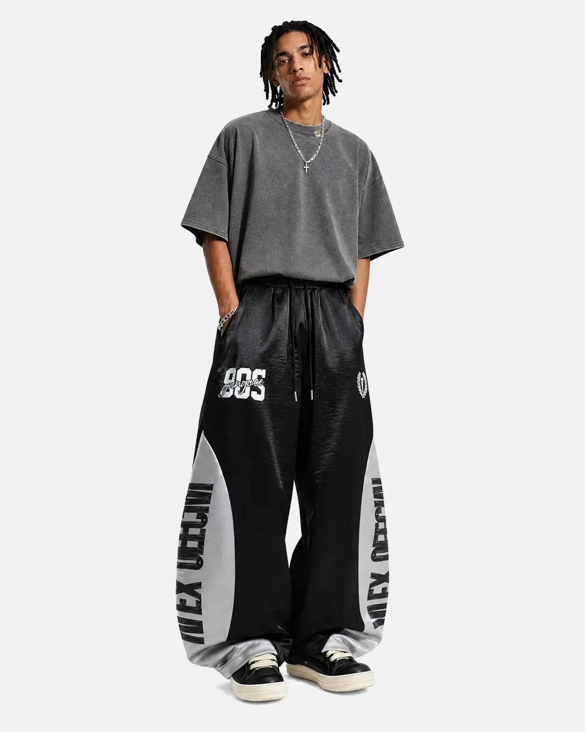 Omygoods Glossy Contrast Barrel Sweatpant