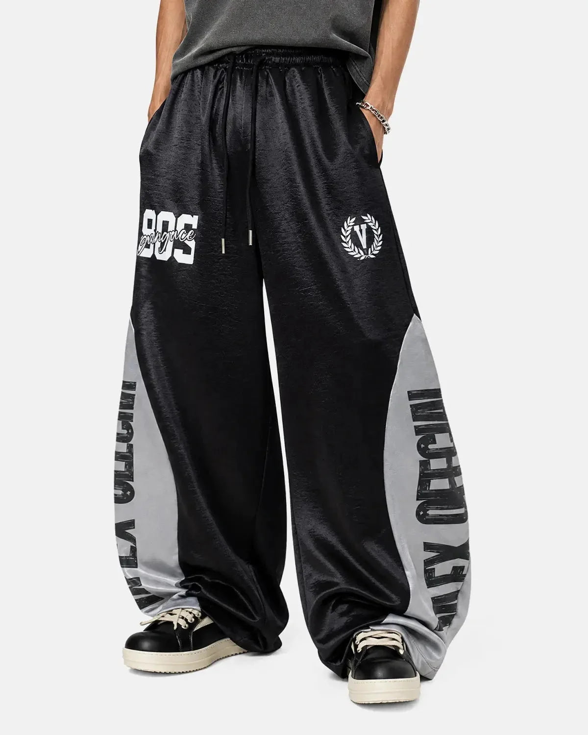 Omygoods Glossy Contrast Barrel Sweatpant