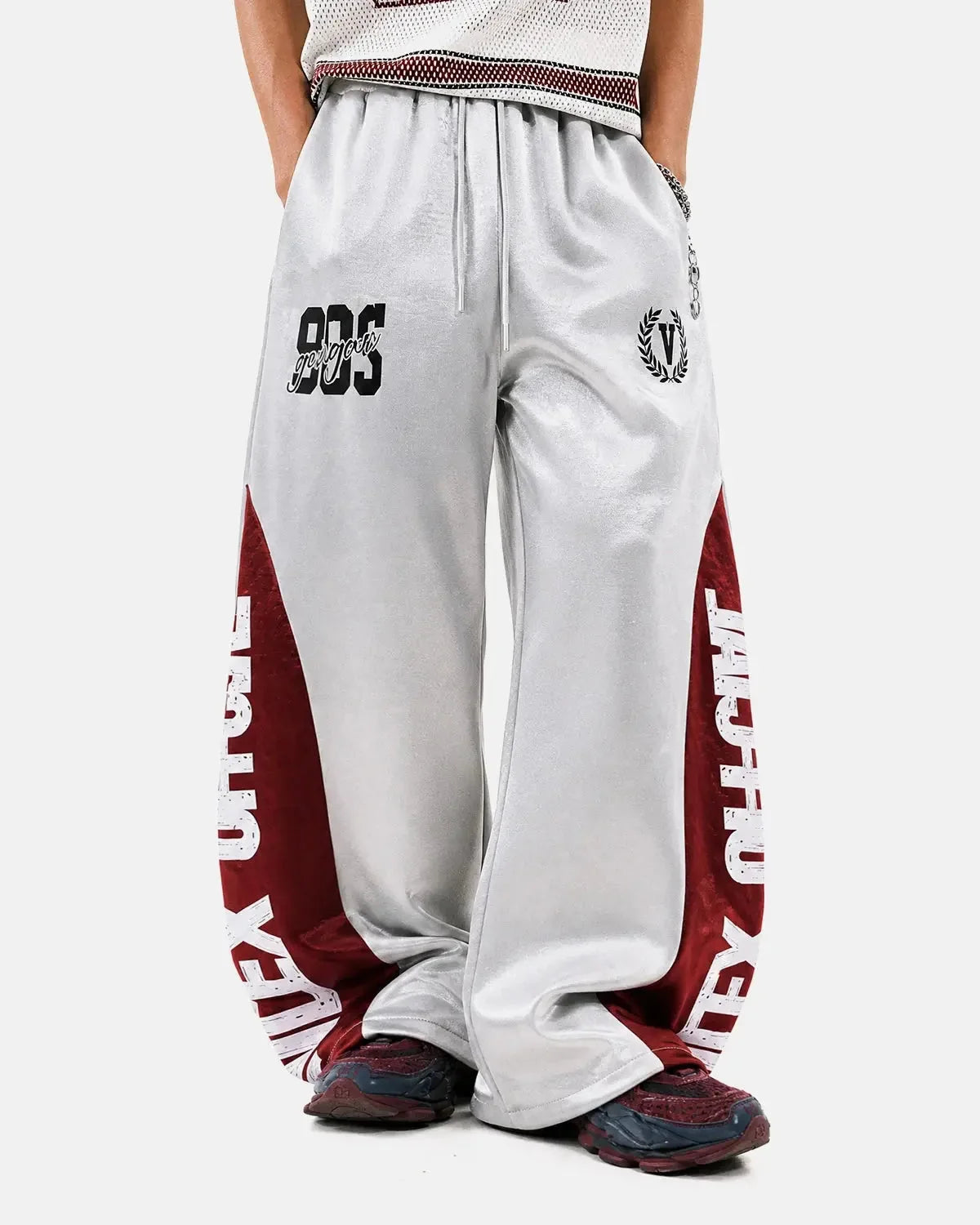 Omygoods Glossy Contrast Barrel Sweatpant