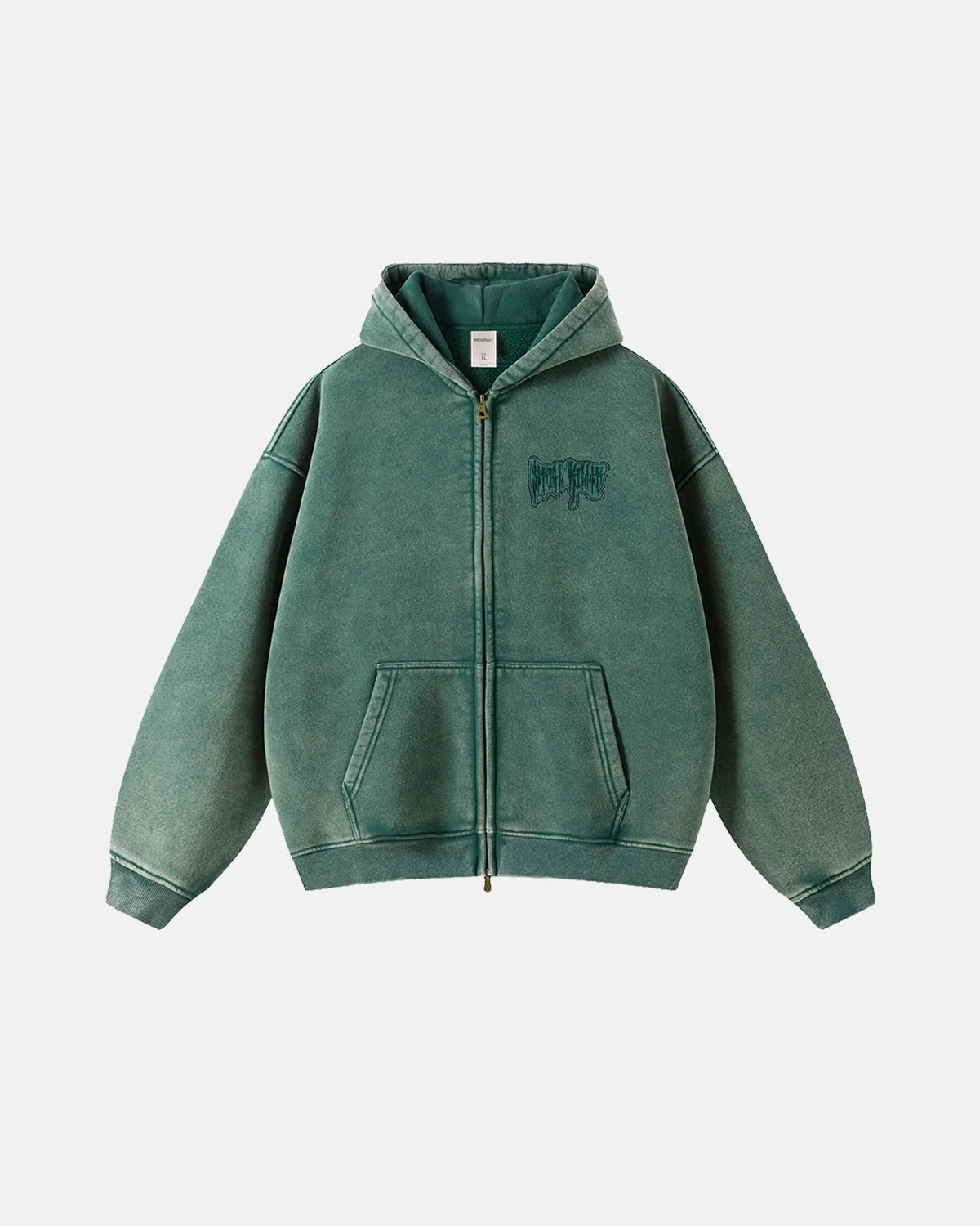 Omygoods Green Gothic Embroidered Zip Up Hoodie