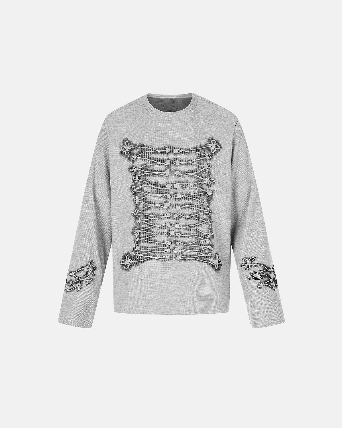Omygoods Waffle Graphic Long Sleeve T-Shirt