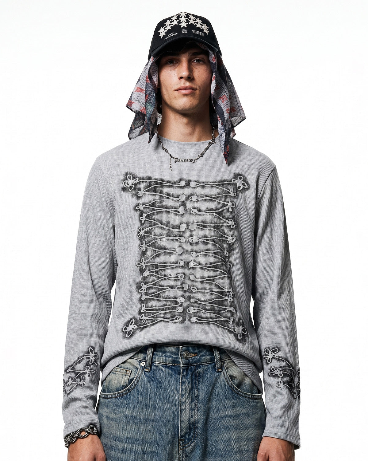 Omygoods Waffle Graphic Long Sleeve T-Shirt