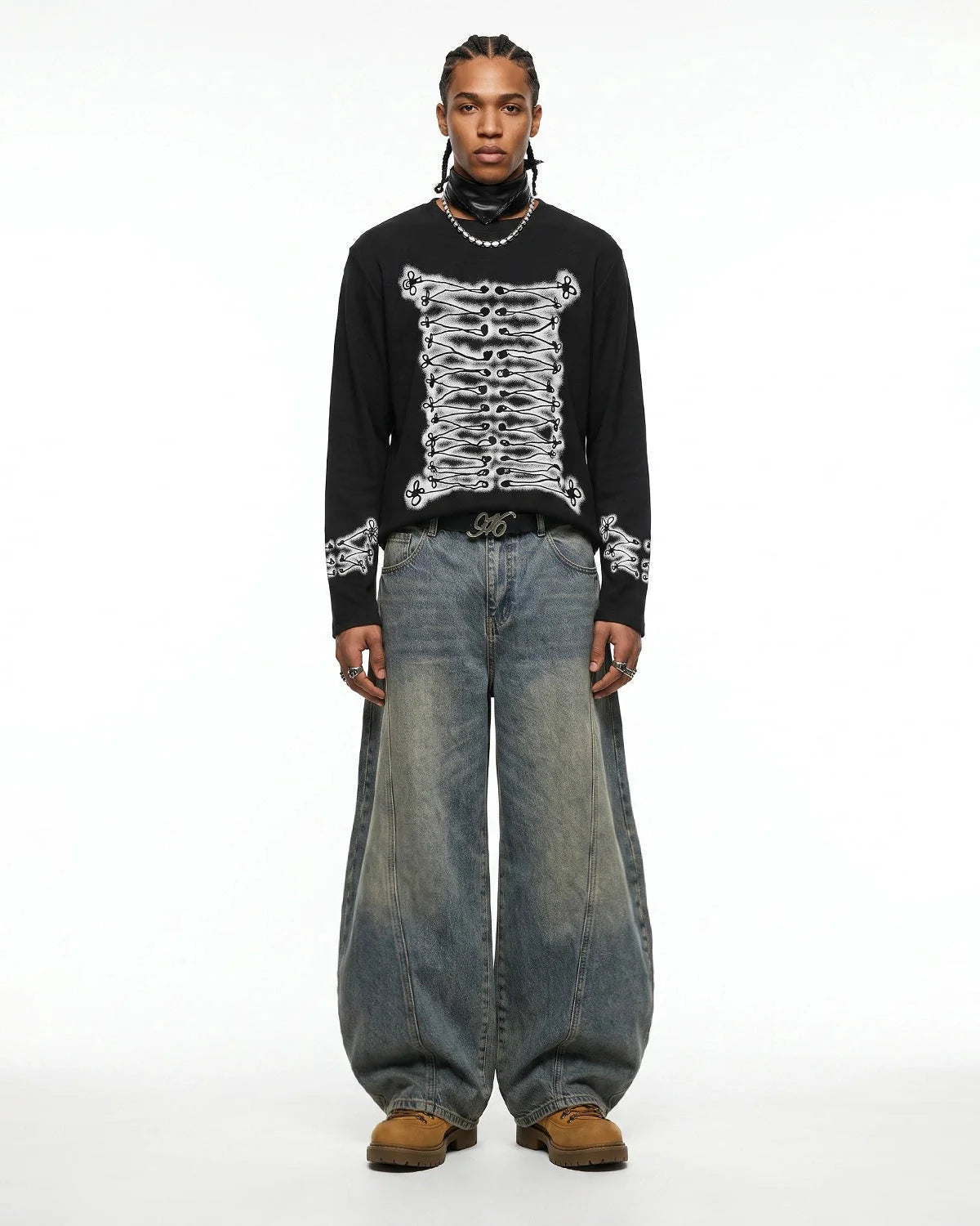 Omygoods Waffle Graphic Long Sleeve T-Shirt