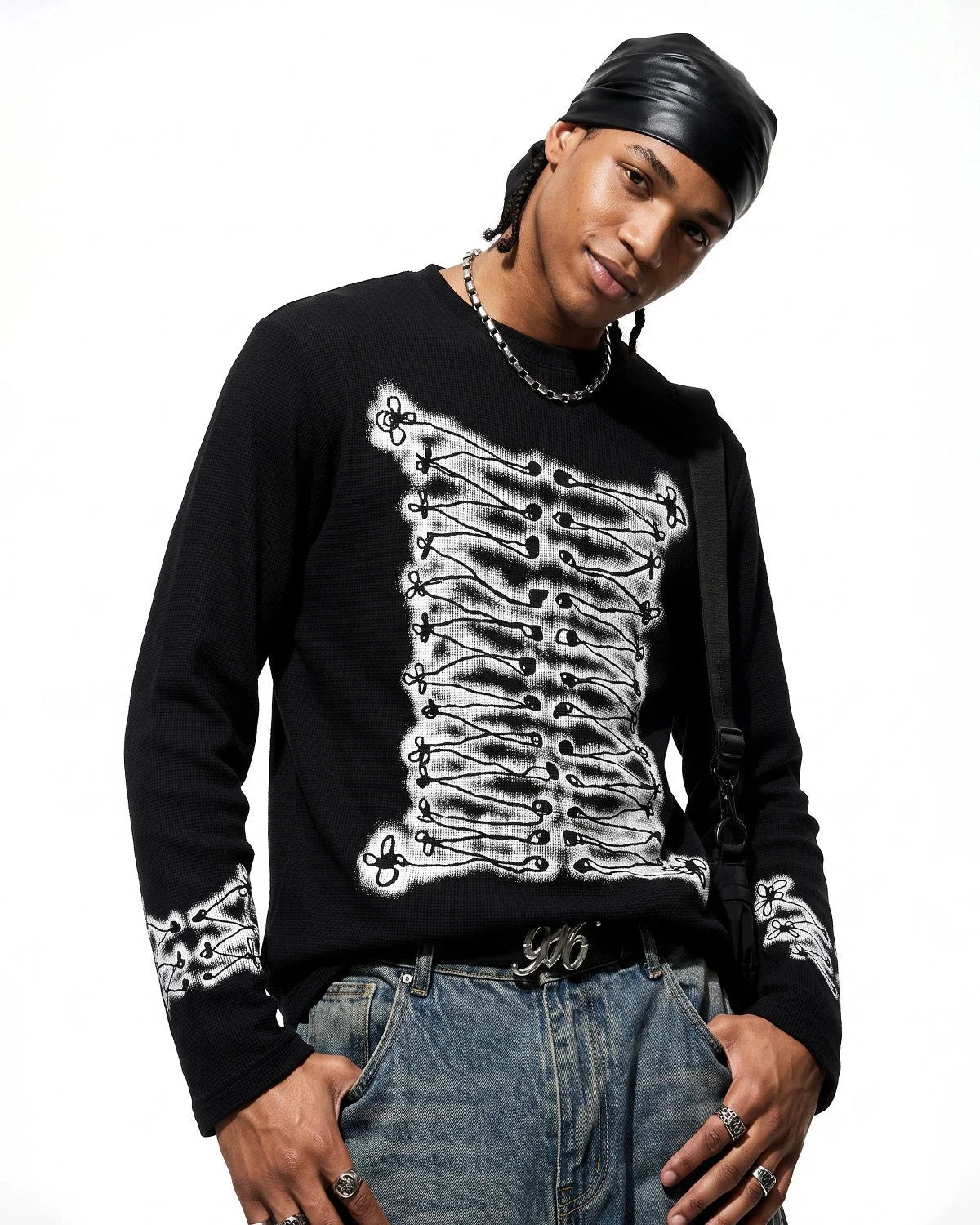 Omygoods Waffle Graphic Long Sleeve T-Shirt