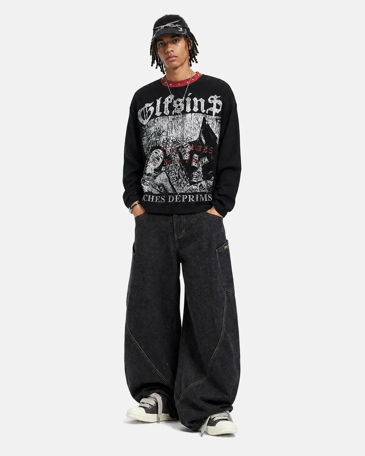 Omygoods Gothic Graphic Studded Waffle T-Shirt