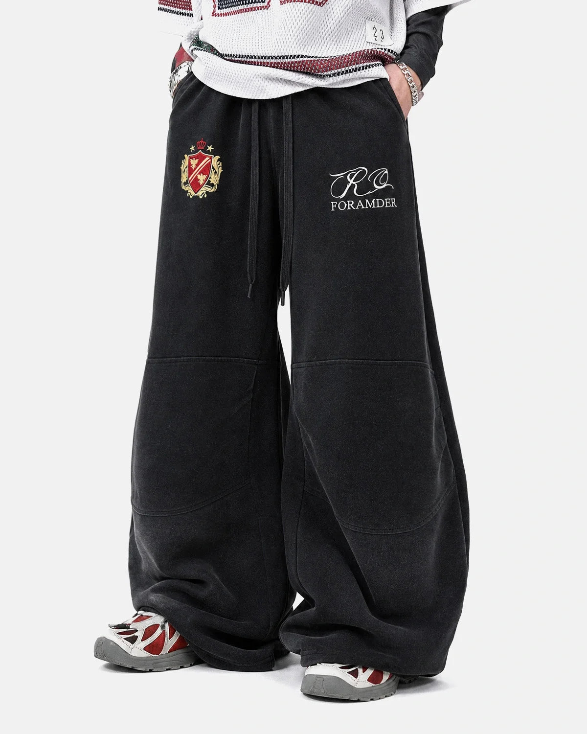 Omygoods Gothic Graphic Washed Barrel Sweatpants