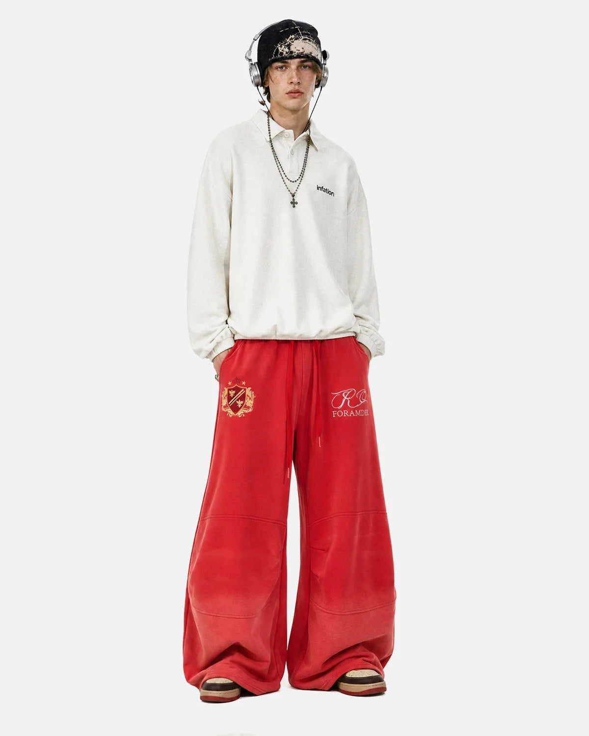 Omygoods Gothic Graphic Washed Barrel Sweatpants