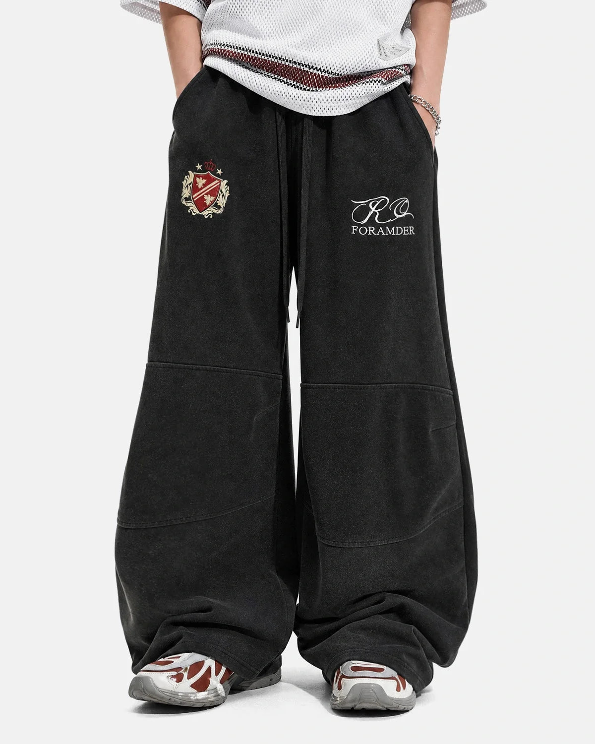 Omygoods Gothic Graphic Washed Barrel Sweatpants