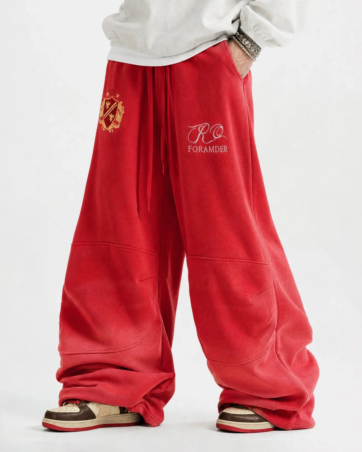 Omygoods Gothic Graphic Washed Barrel Sweatpants