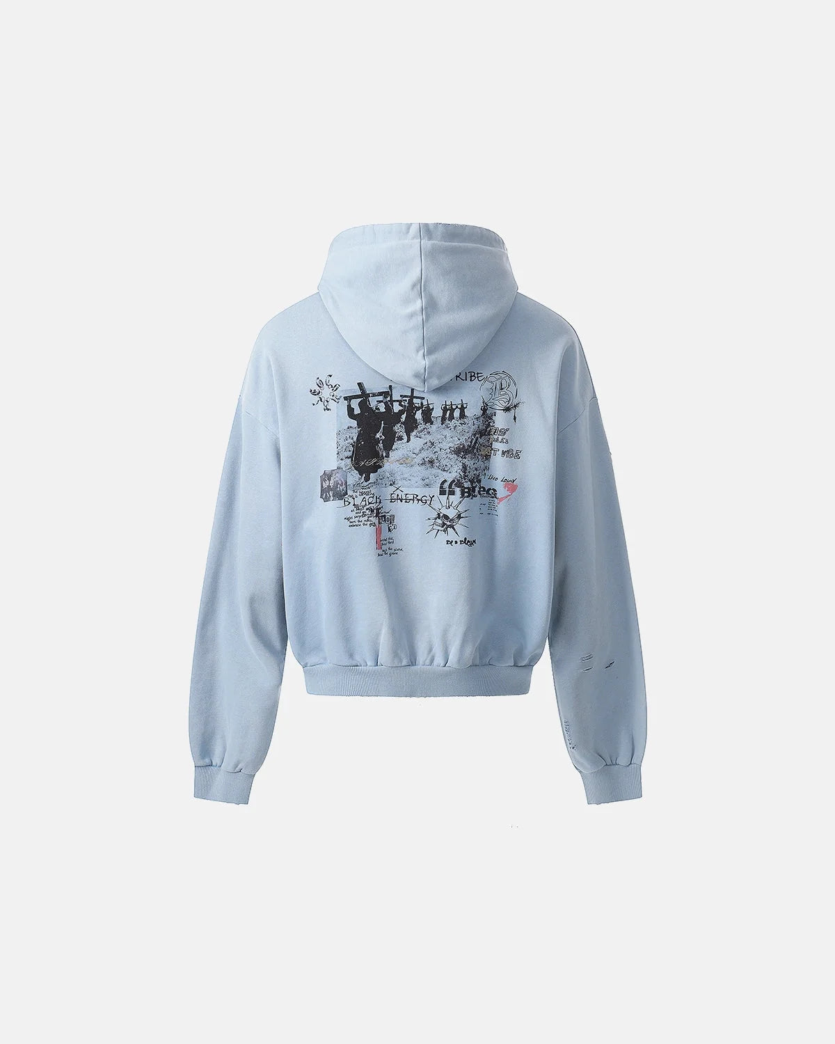 Omygoods Graffiti Character Distressed Washed Zip Hoodie