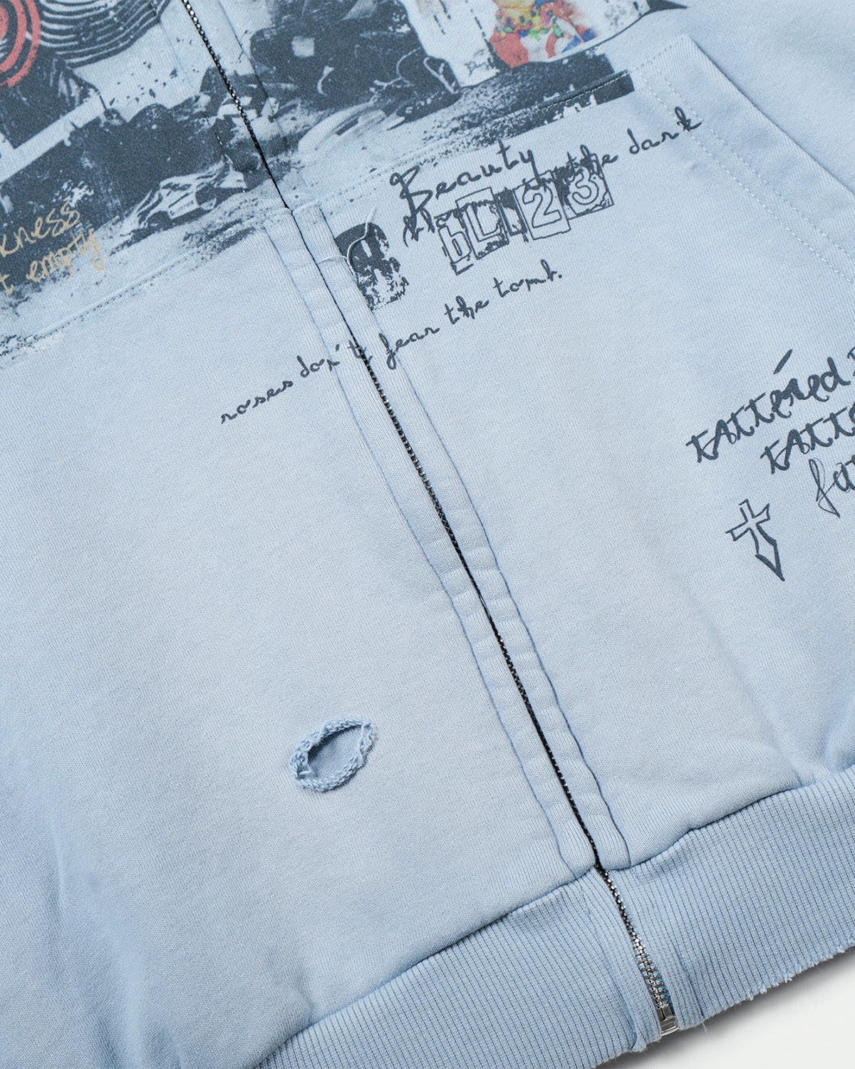 Omygoods Graffiti Character Distressed Washed Zip Hoodie
